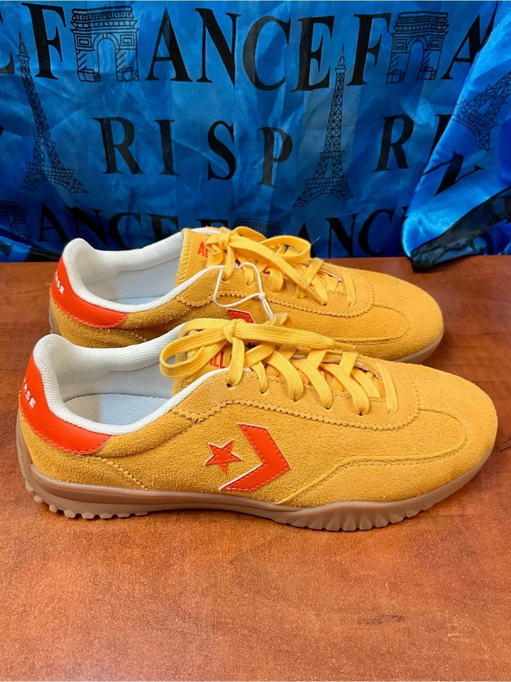 Converse Men's Yellow Suede Sneakers with Orange Accent